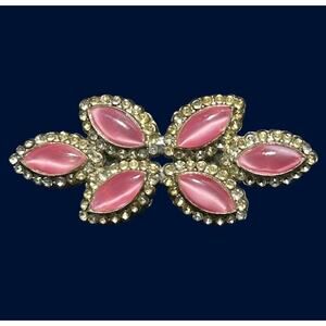 Vintage Rhinestone Brooch Pot Metal Pink Silver Tone Floral Butterfly READ